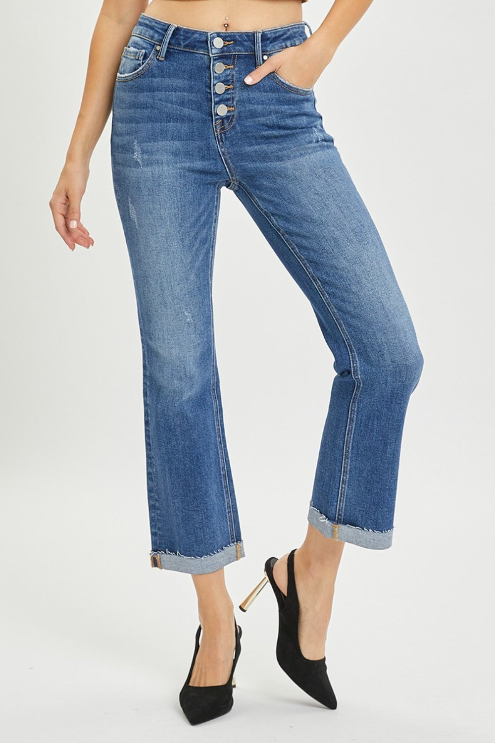 RISEN Full Size Button Fly Cropped Bootcut Jeans 