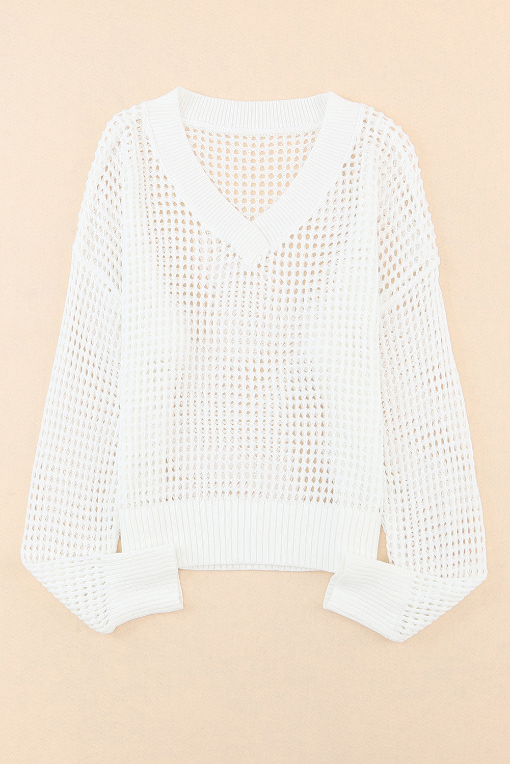 Openwork V-Neck Dropped Shoulder Knit Top 