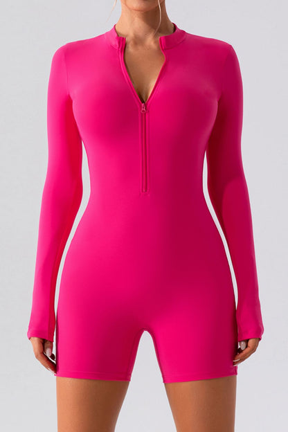 Half Zip Long Sleeve Active Romper 