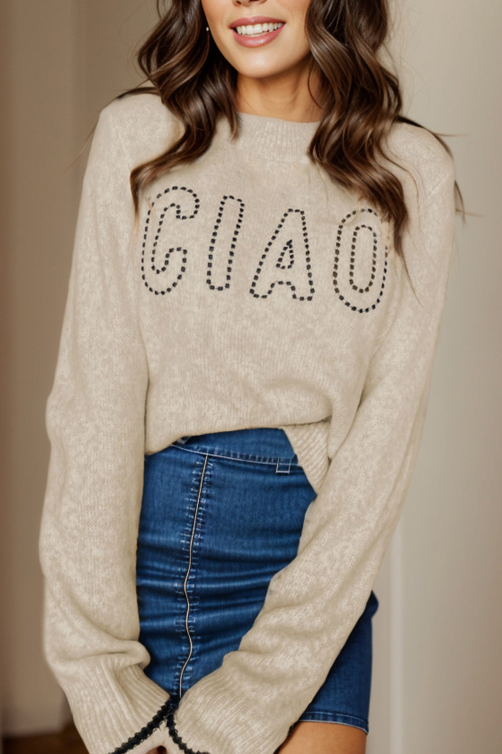 CIAO Round Neck Dropped Shoulder Sweater 