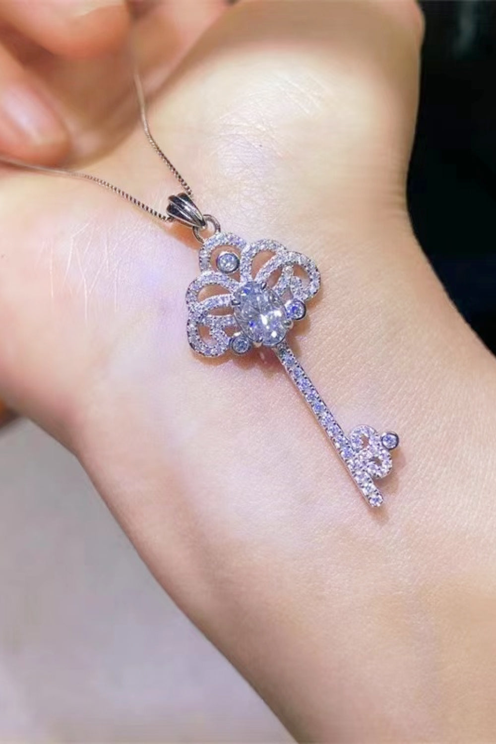 1 Carat Moissanite Key Pendant Necklace 