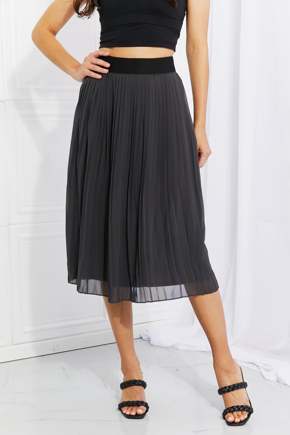 Zenana Full Size Romantic At Heart Pleated Chiffon Midi Skirt 