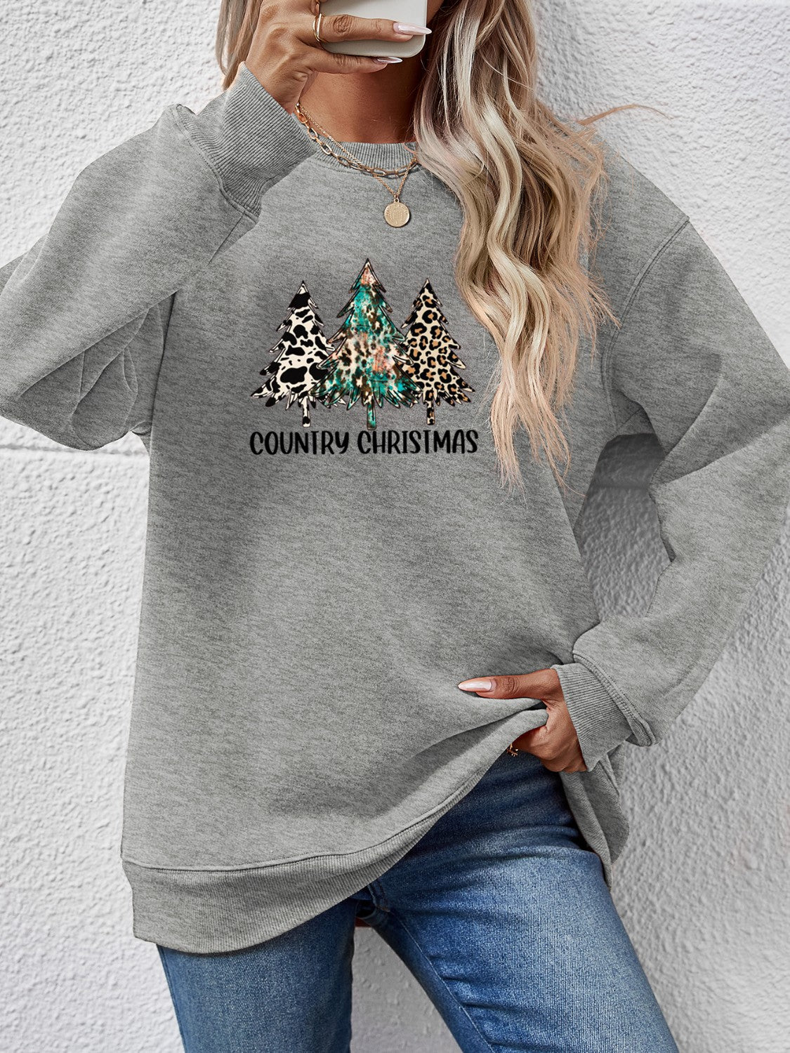 Graphic Round Neck Dropped Shoulder Sweatshirt 