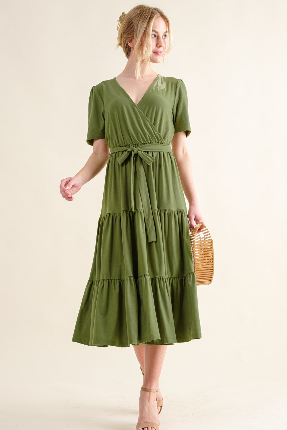 And The Why Soft Short Sleeve Tiered Midi Dress 