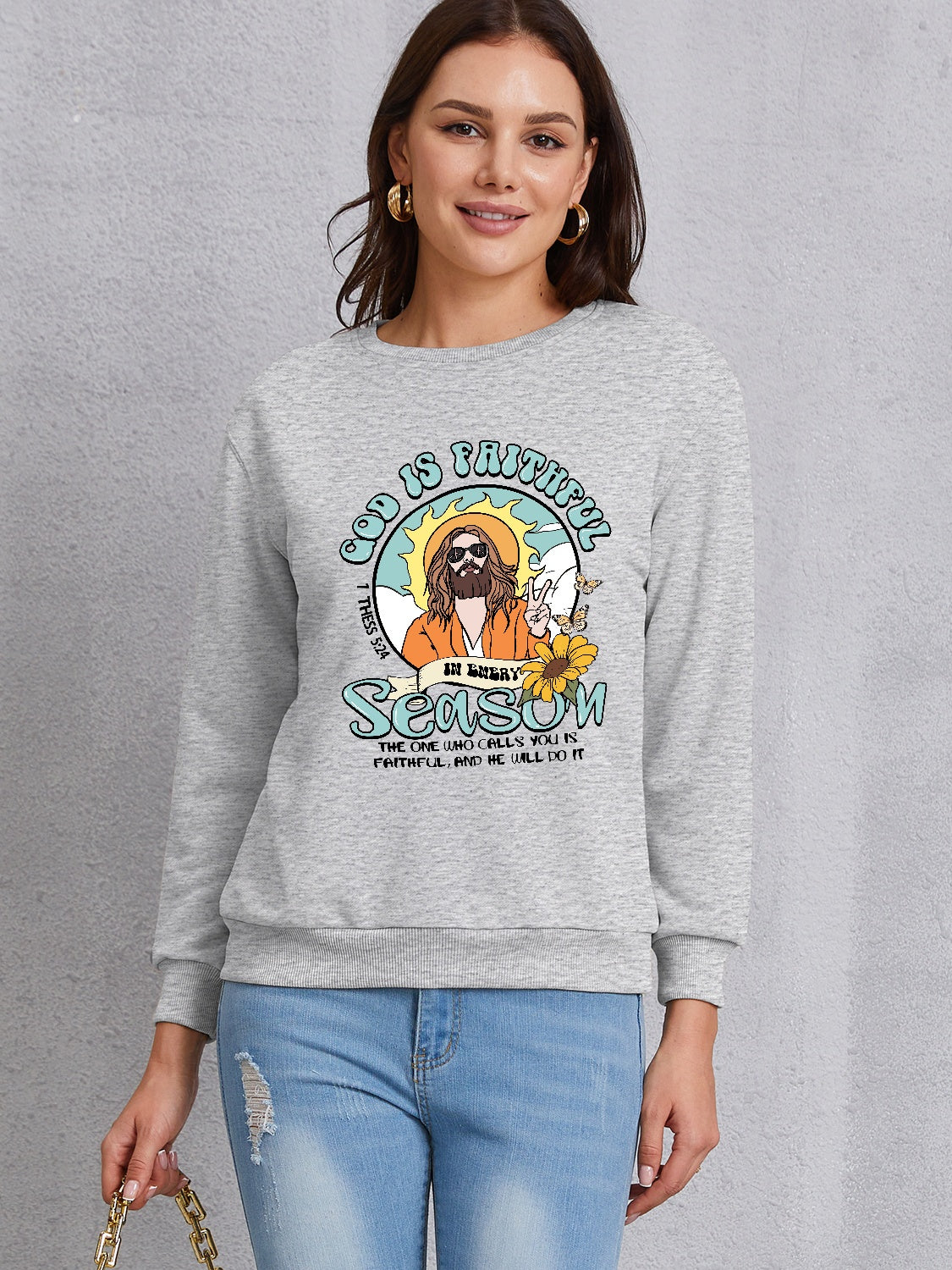 Graphic Round Neck Dropped Shoulder Sweatshirt 