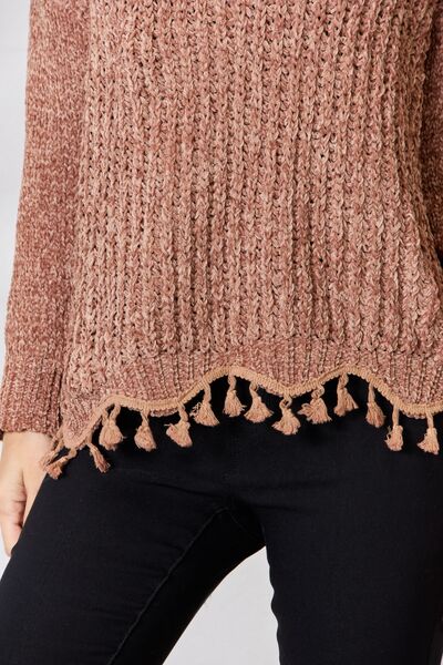 BiBi Tassel Trim Long Sleeve Sweater 