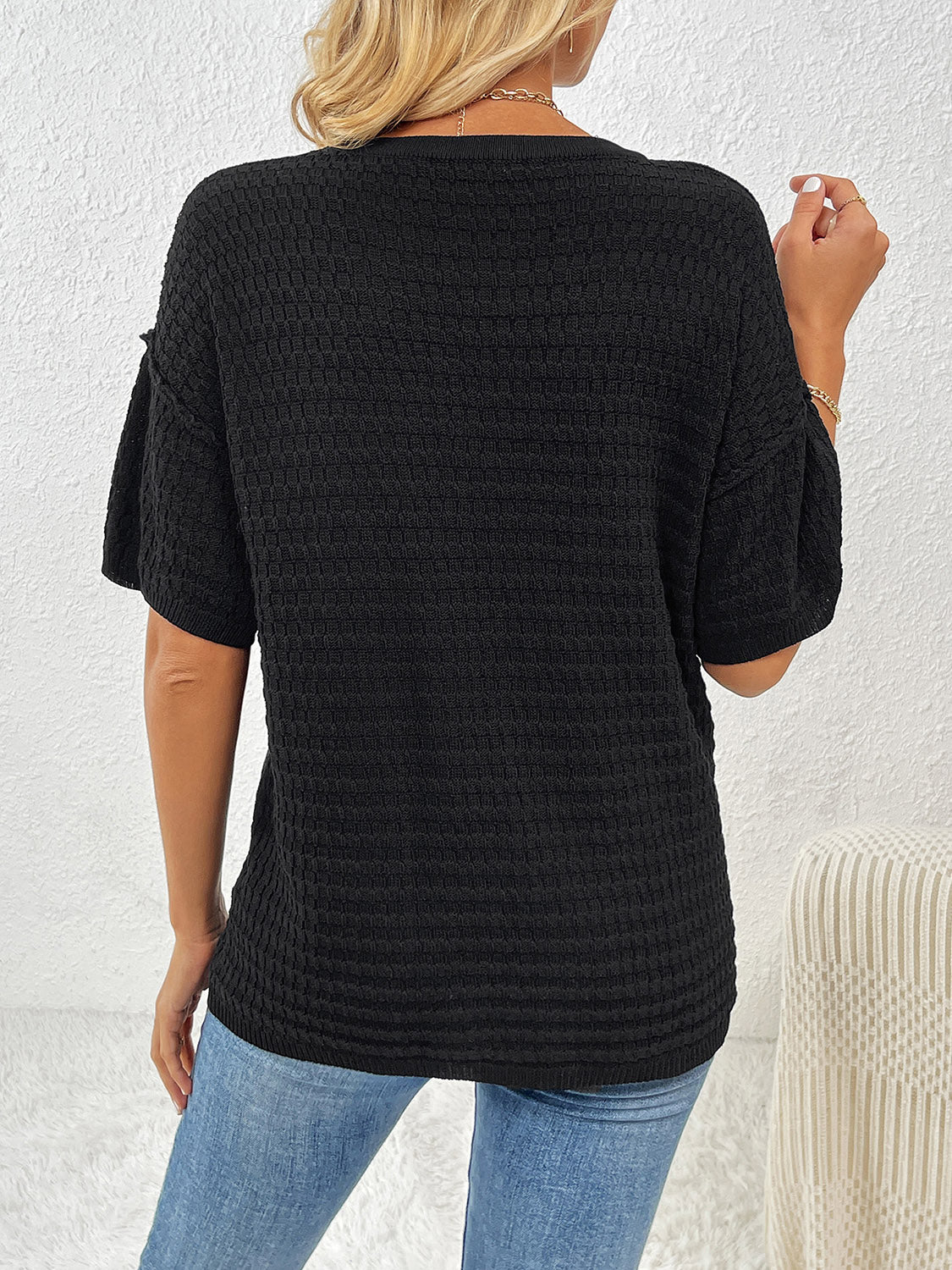 Round Neck Half Sleeve Knit Top 