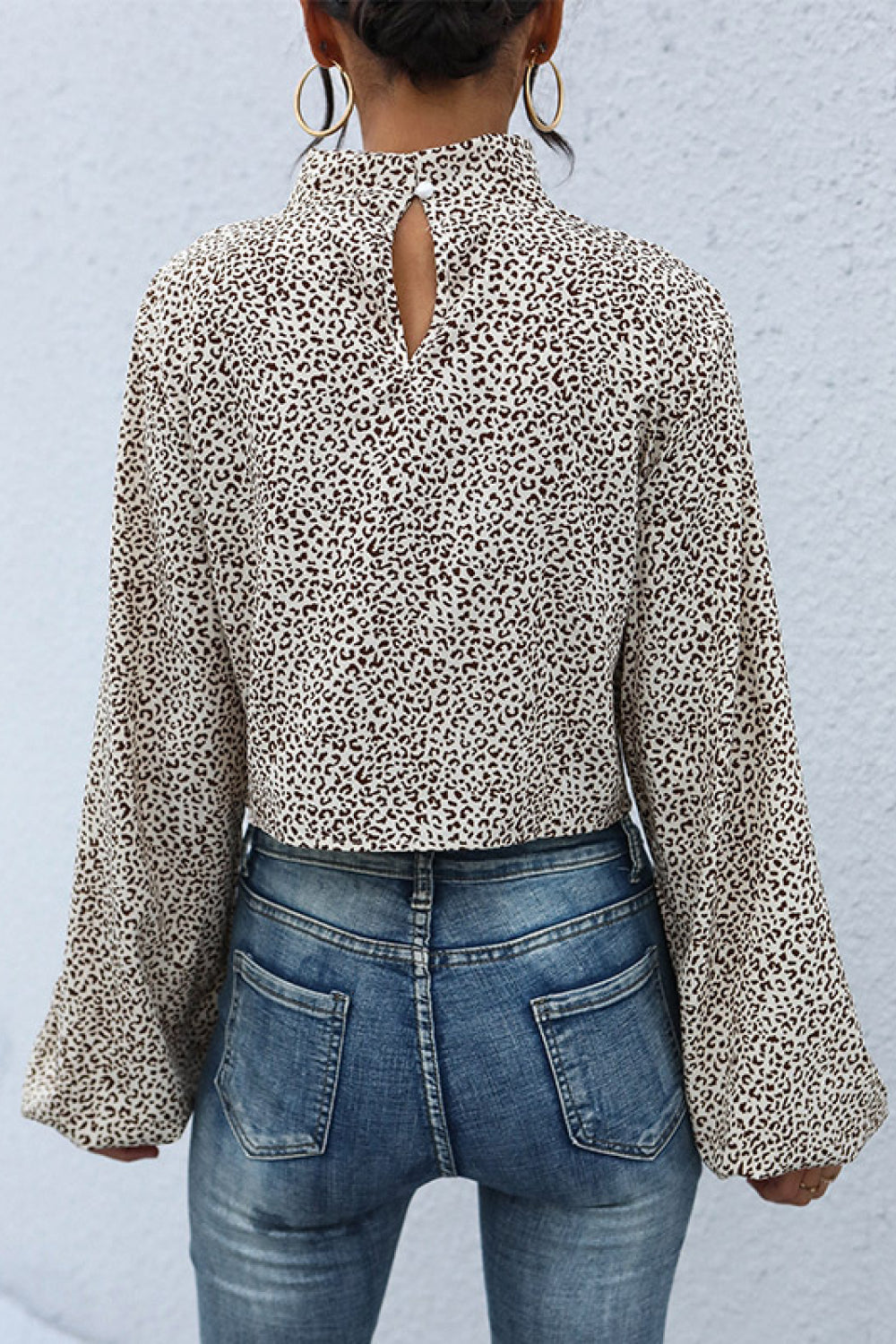 Leopard Print Mock Neck Crop Top 