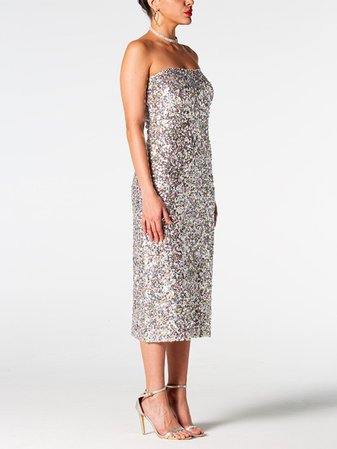 Sequin Straight Neck Midi Wrap Dress 