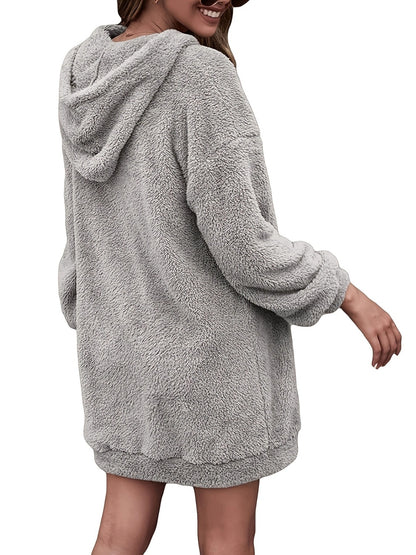 Half Zip Dropped Shoulder Oversized Hoodie 