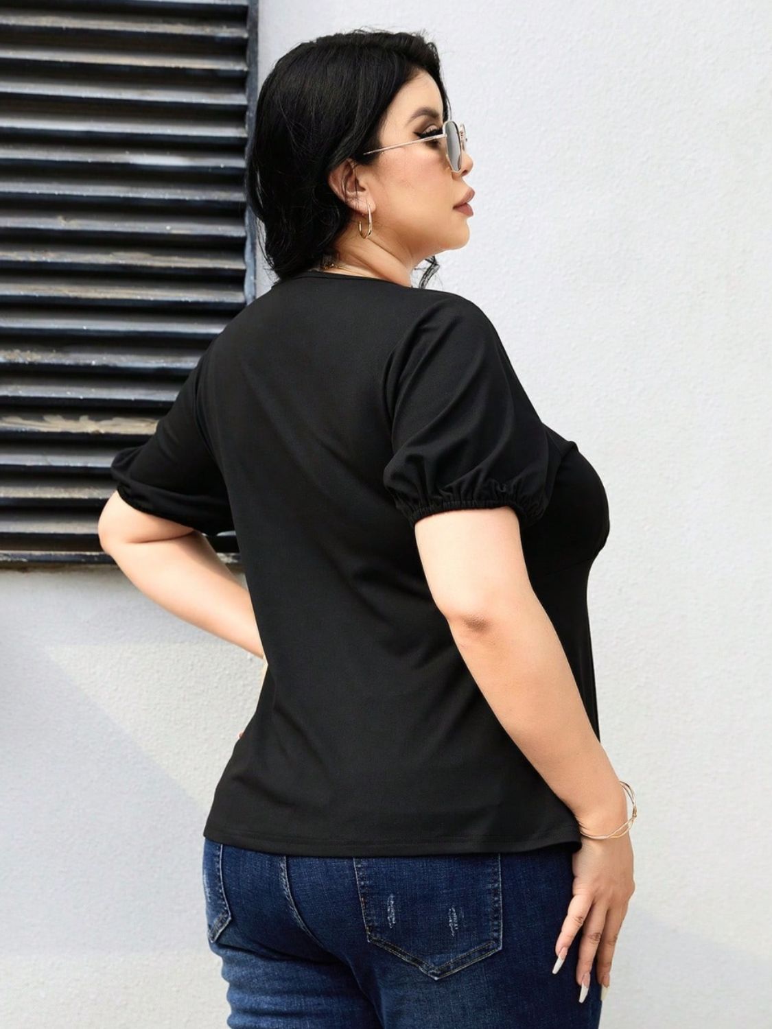 Plus Size Cutout Short Sleeve Blouse 