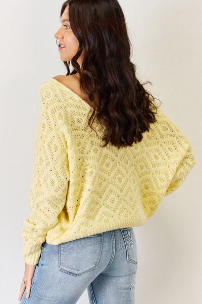 HYFVE V-Neck Patterned Long Sleeve Sweater 