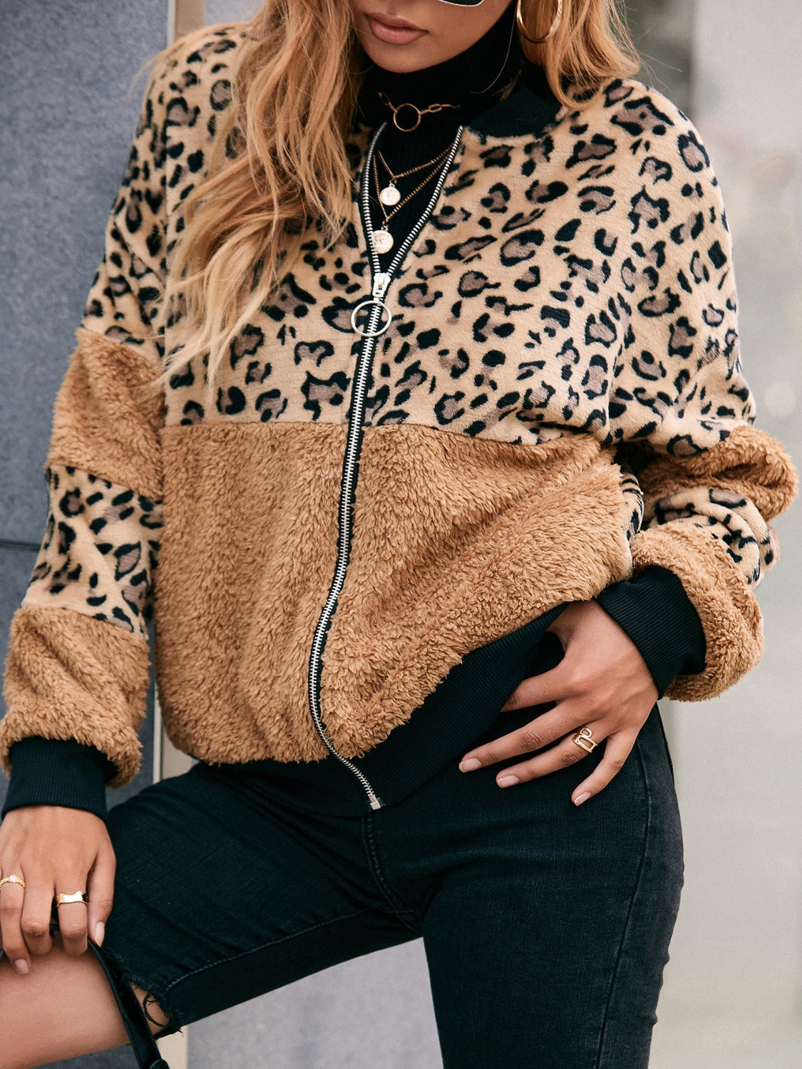 Leopard Zip Up Plush Jacket 