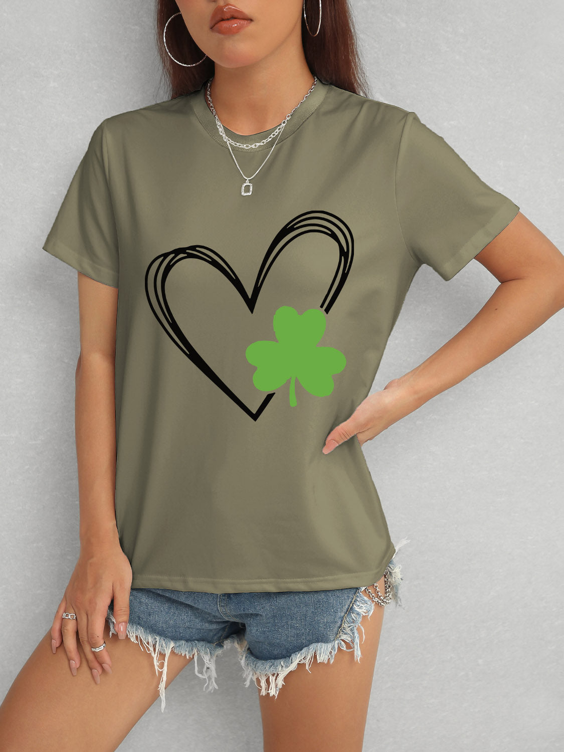 Heart Lucky Clover Short Sleeve T-Shirt 