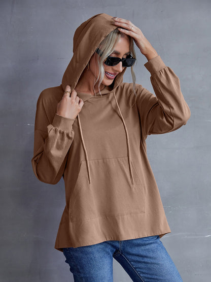 Drawstring Pocketed Dropped Shoulder Hoodie 