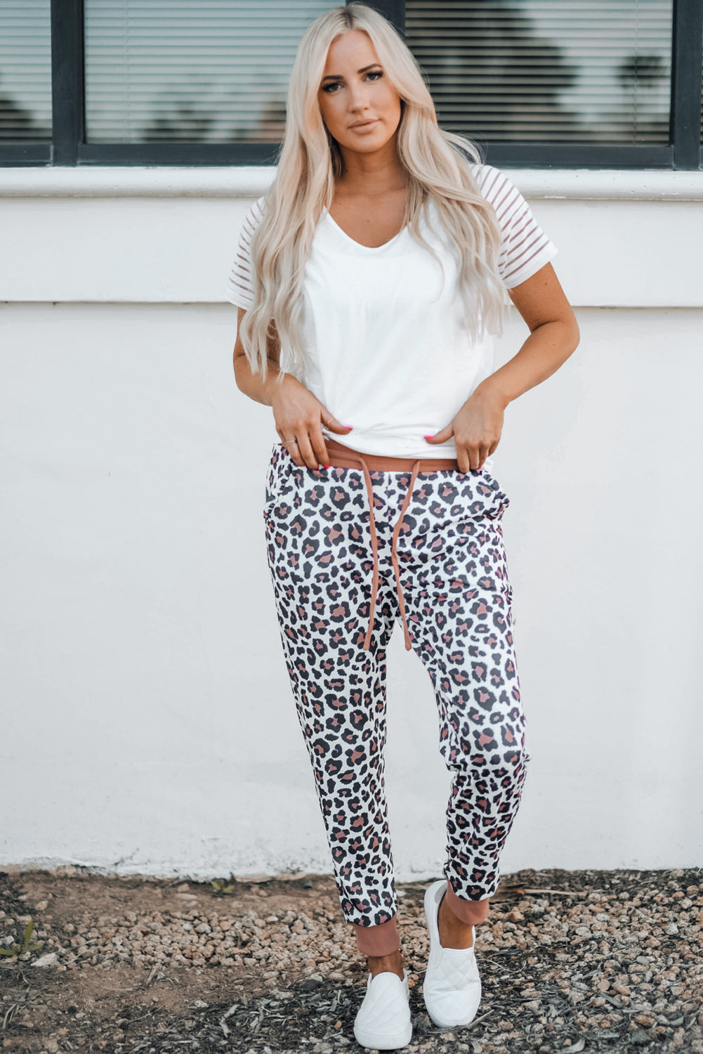 Leopard Print Elastic Waist Jogger Pants 