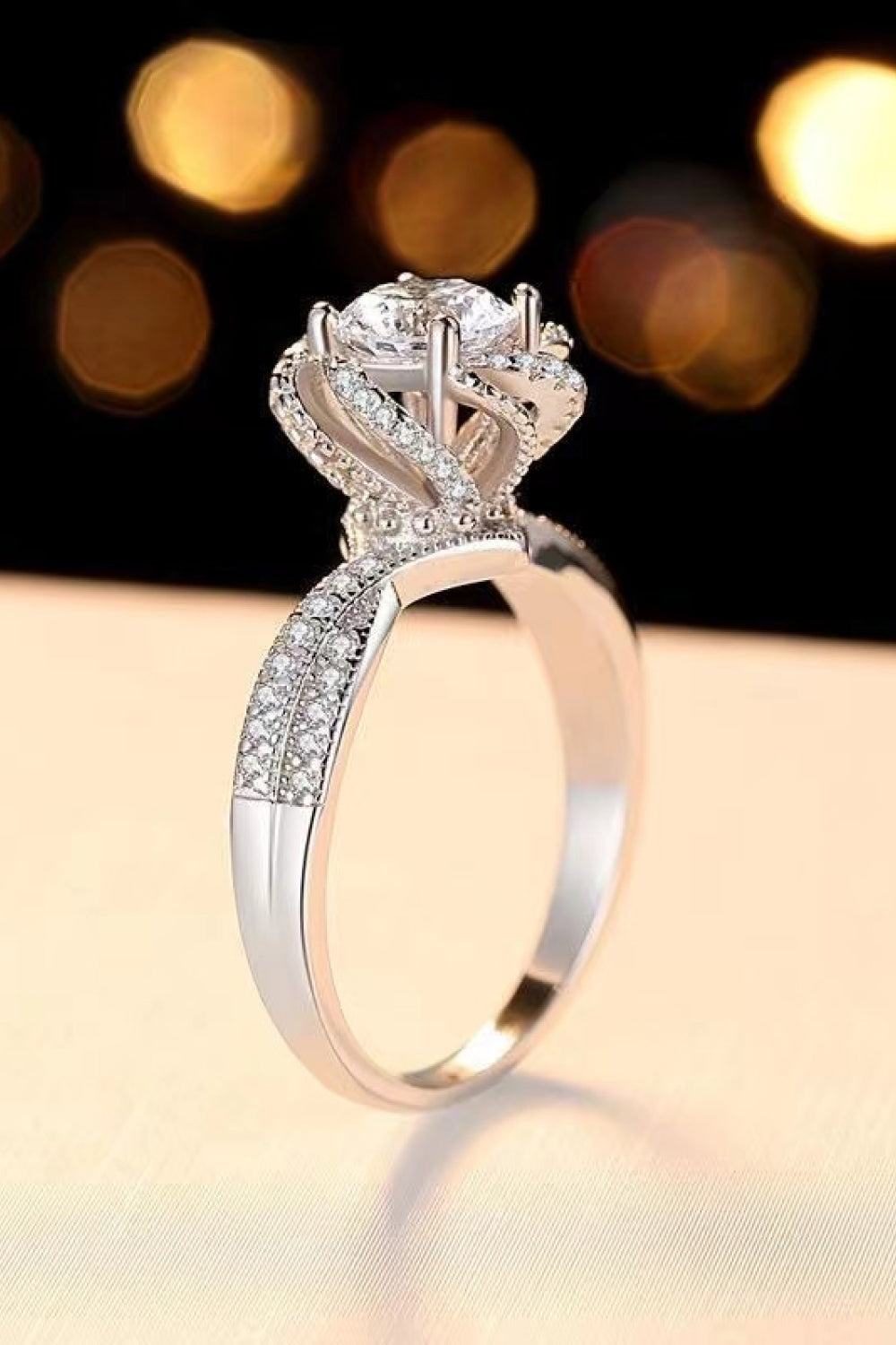 2 Carat Moissanite Floral Platinum-Plated Ring 