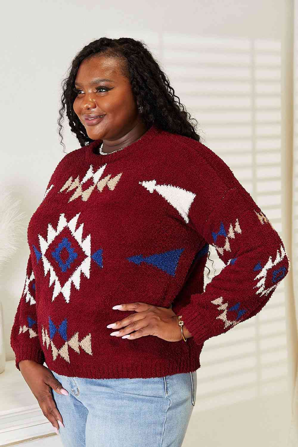 HEYSON Full Size Aztec Soft Fuzzy Sweater 