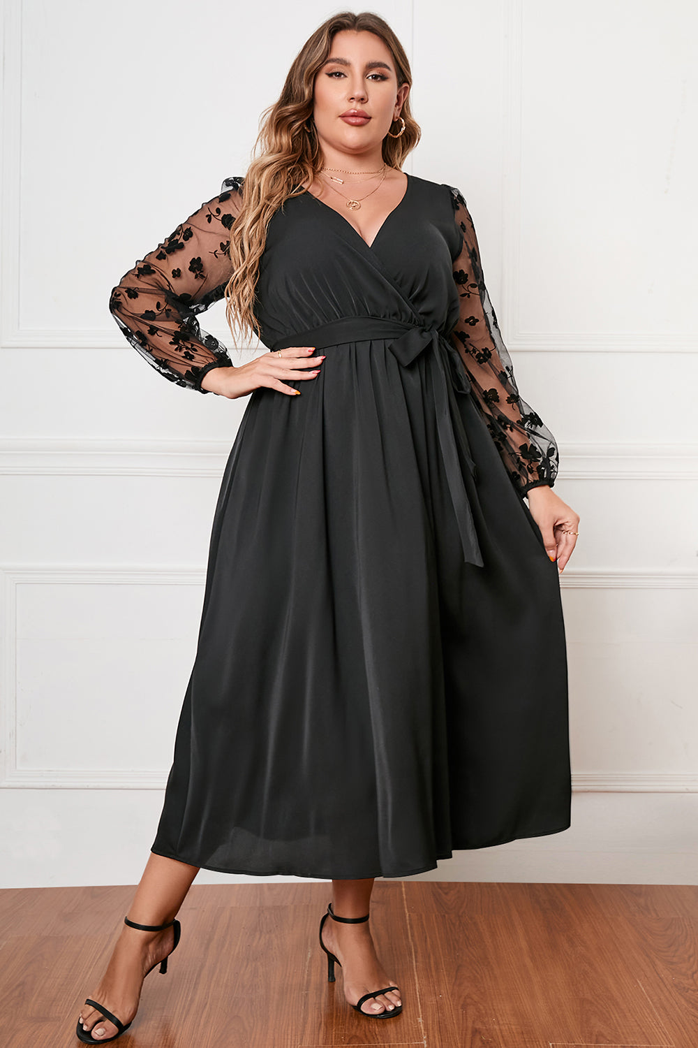 Plus Size Surplice Neck Tied Dress 