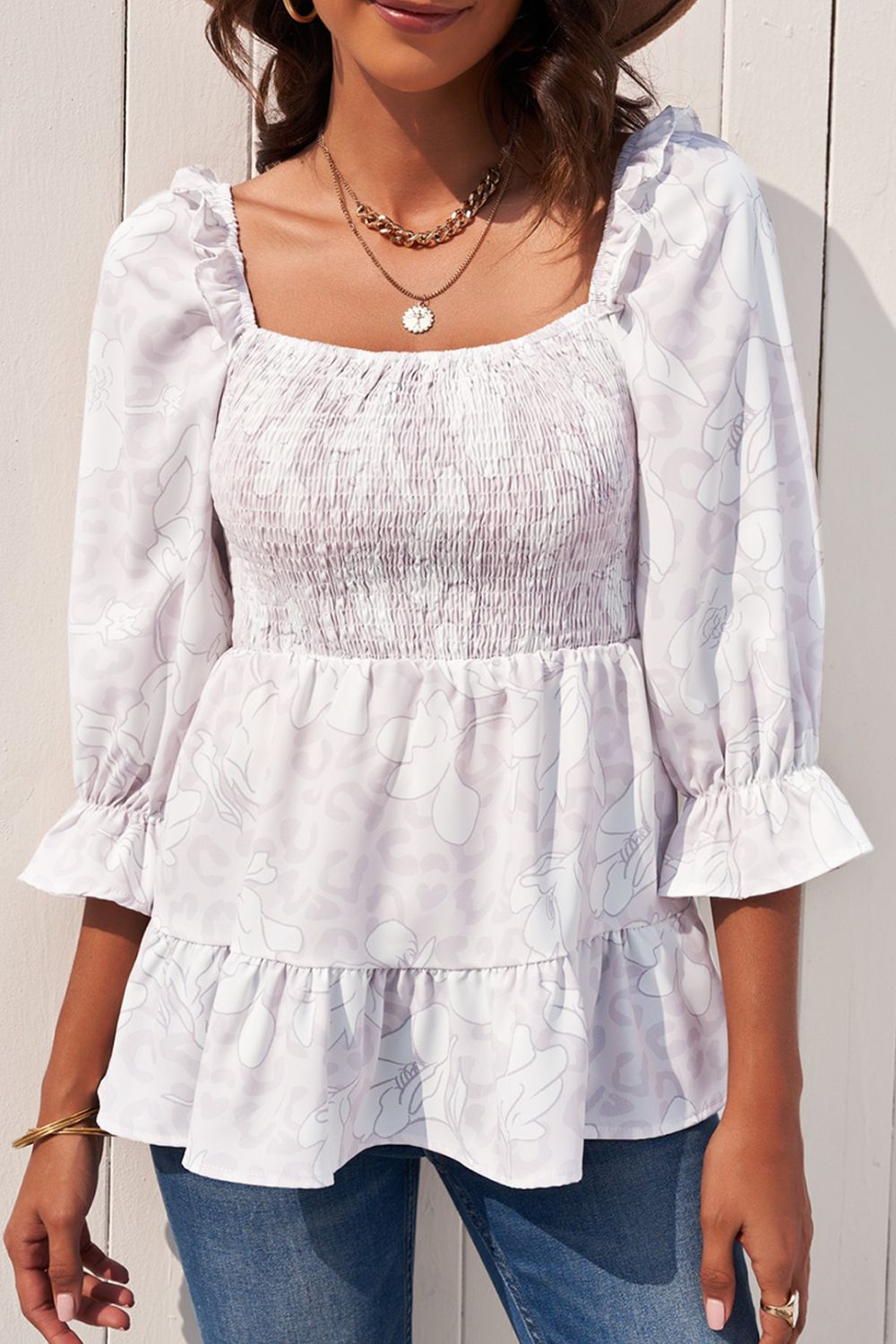 Floral Smocked Ruffled Babydoll Top 