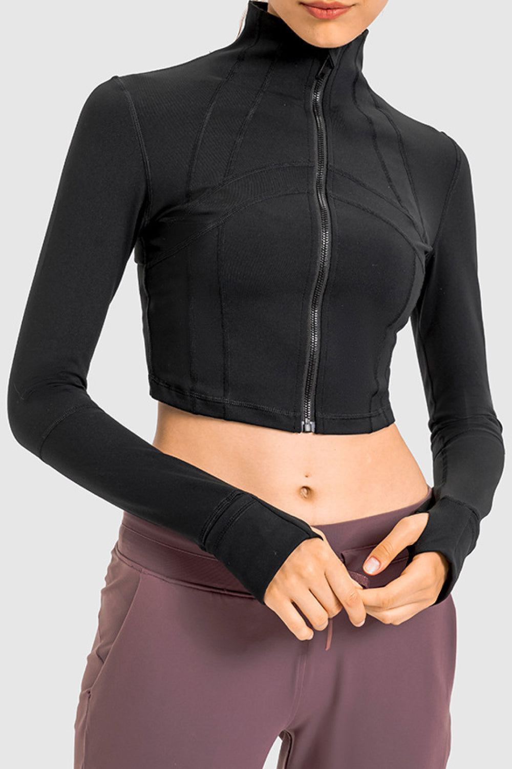 Zip Front Cropped Sports Jacket - Babbazon Tops