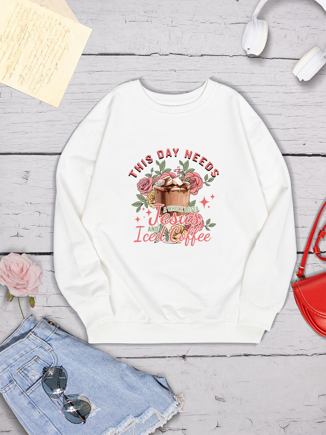 Letter Graphic Round Neck Sweatshirt 