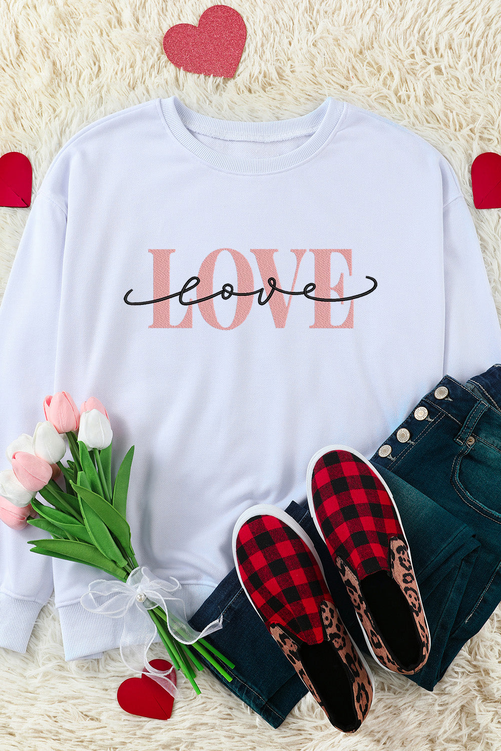 LOVE Round Neck Dropped Shoulder Sweatshirt 