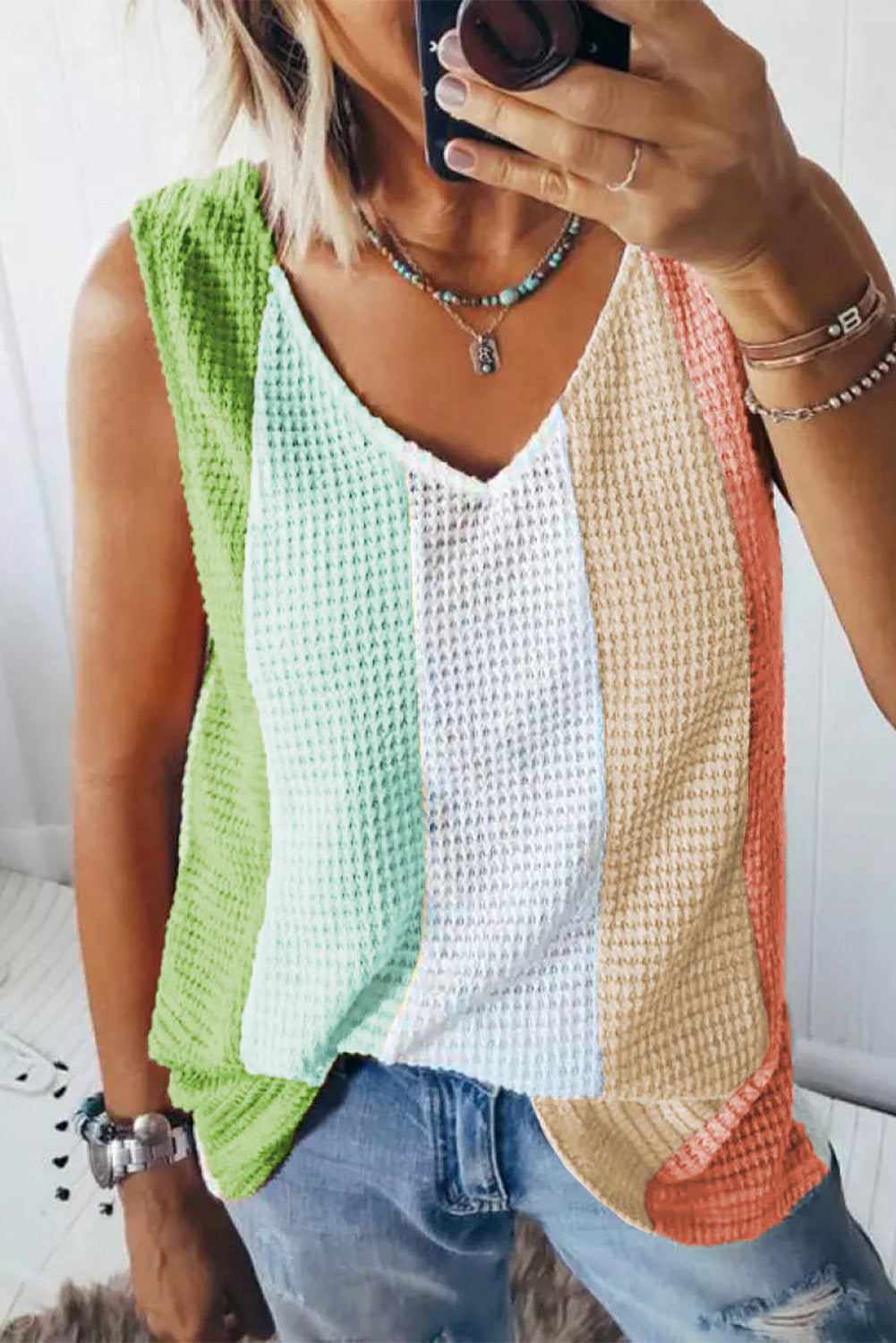 Color Block V-Neck Tank Top 