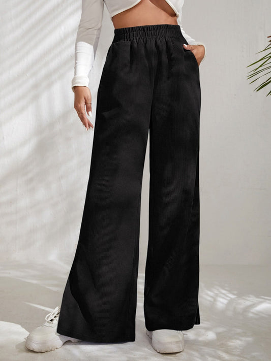 Slit Pocketed High Waist Wide Leg Pants 