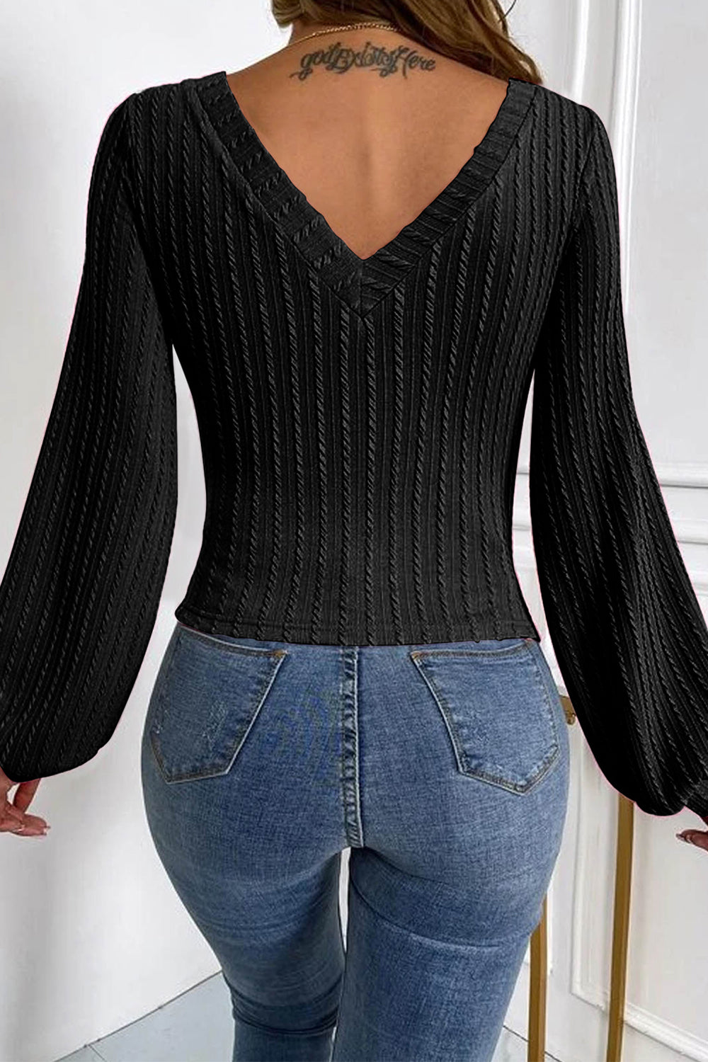 V-Neck Long Sleeve Knit Top 