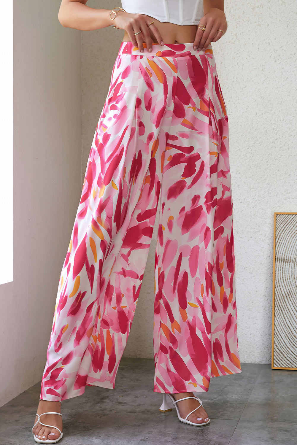 Printed High Waist Wide Leg Pants 