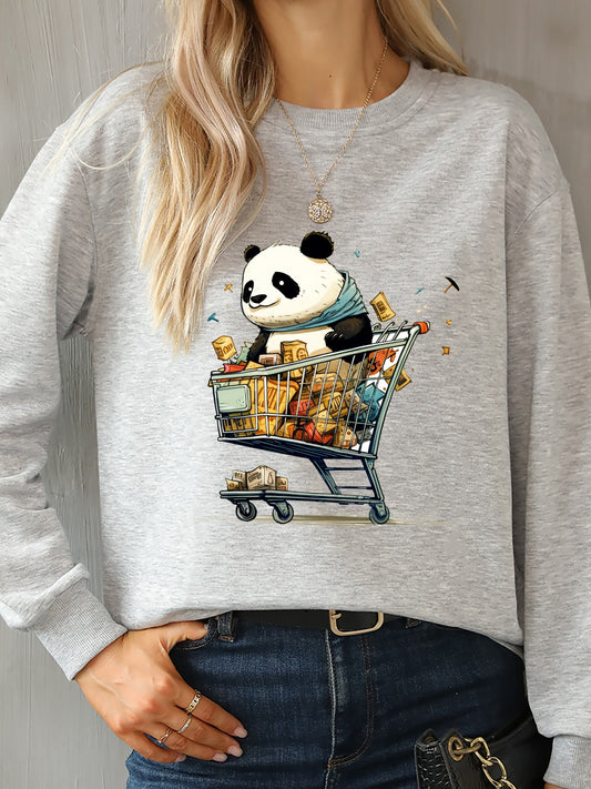 Panda Round Neck Dropped Shoulder Sweatshirt 