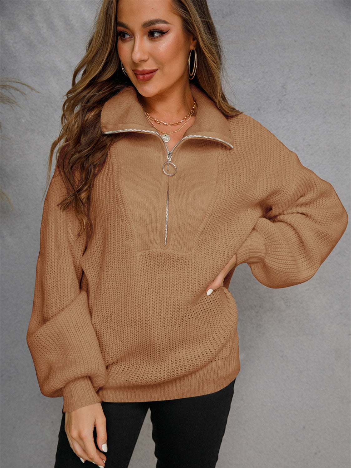 Half Zip Dropped Shoulder Sweater