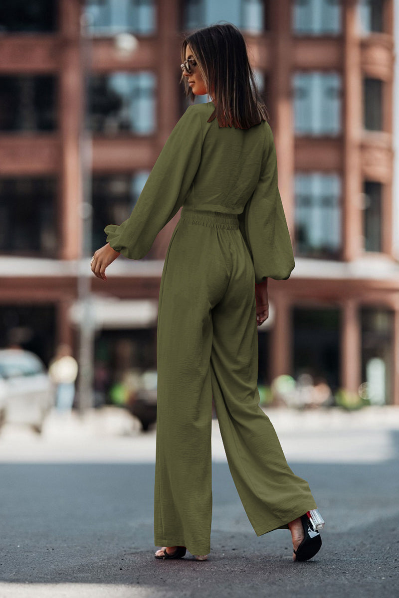 Cutout Long Sleeve Top and Wide Leg Pants Set 