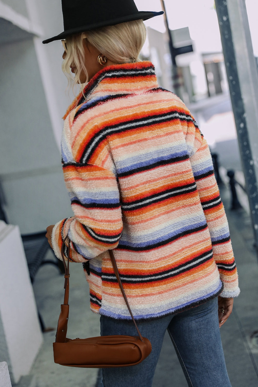 Striped Quarter Zip Dropped Shoulder Sweatshirt 