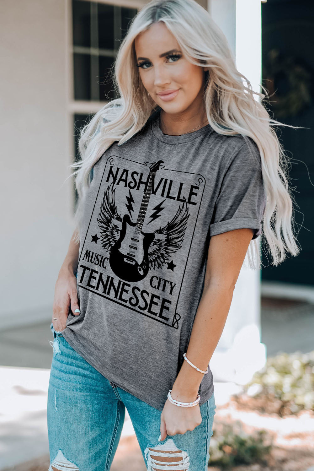 NASHVILLE TENNESSEE Cuffed Round-Neck Tee 