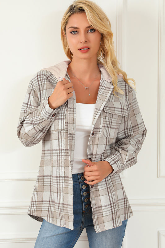 Plaid Button Down Hooded Jacket 