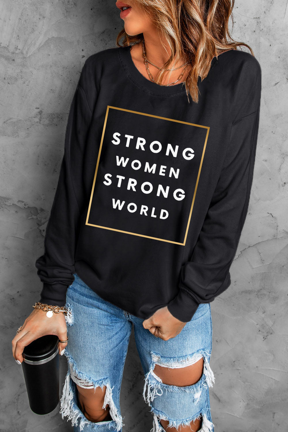 STRONG WOMEN STRONG WORLD Graphic Drop Shoulder Sweatshirt 