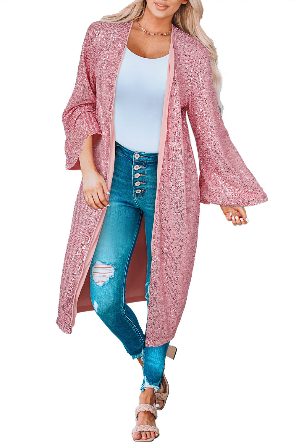 Sequin Open Front Duster Cardigan 