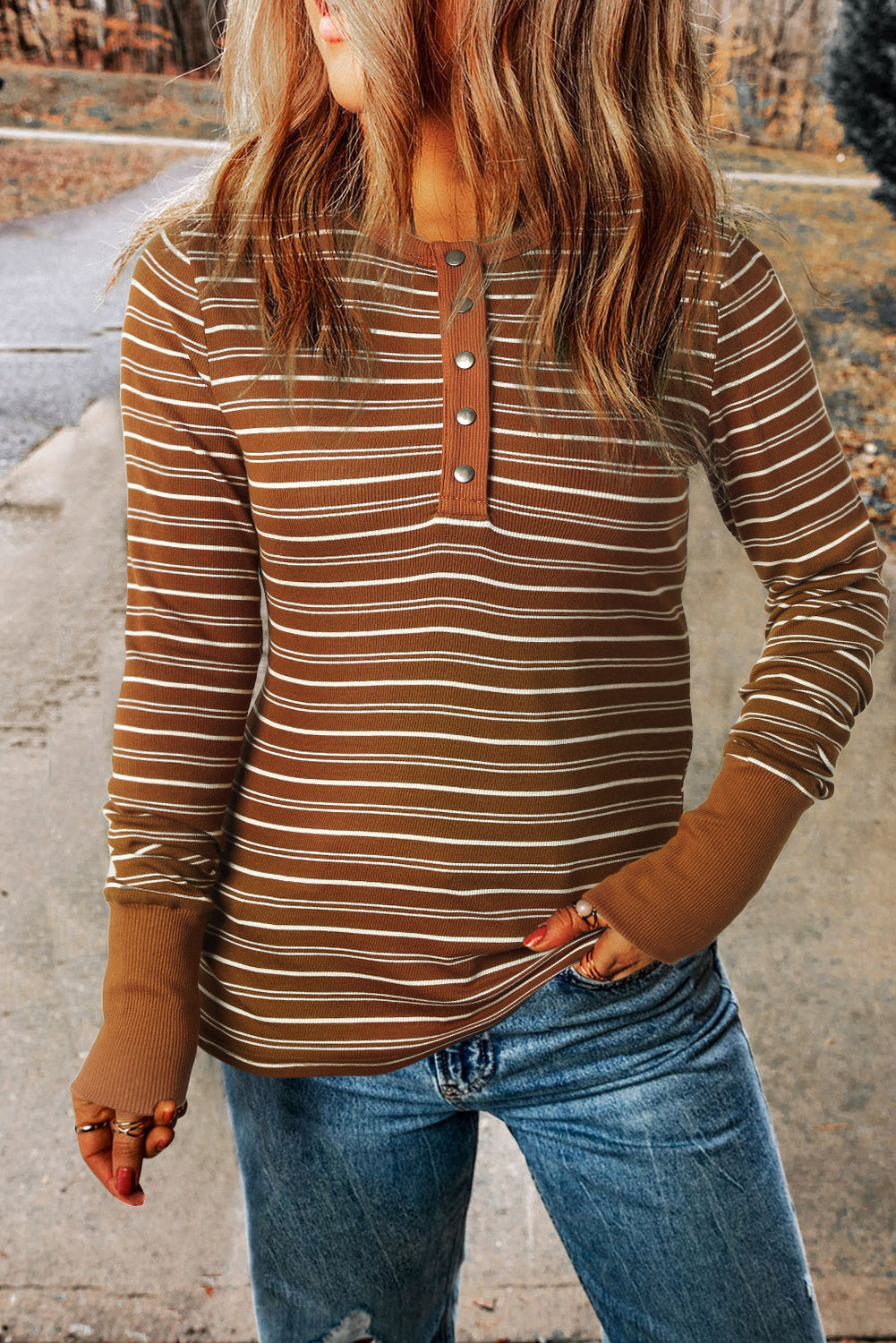 Striped Quarter Snap Long Sleeve T-Shirt 