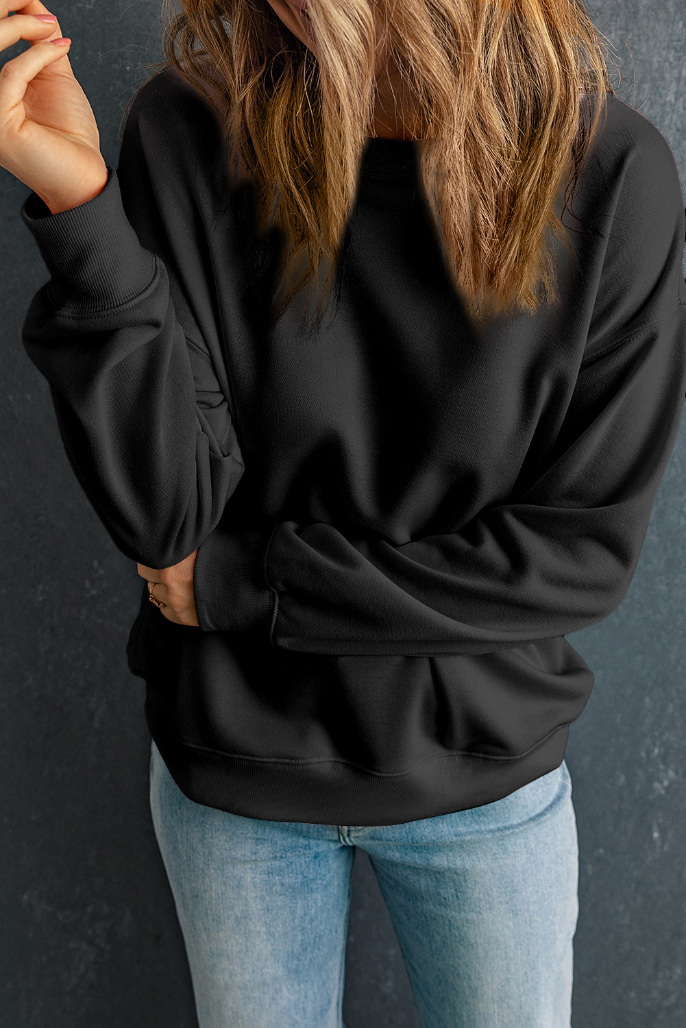 Round Neck Dropped Shoulder Sweatshirt 