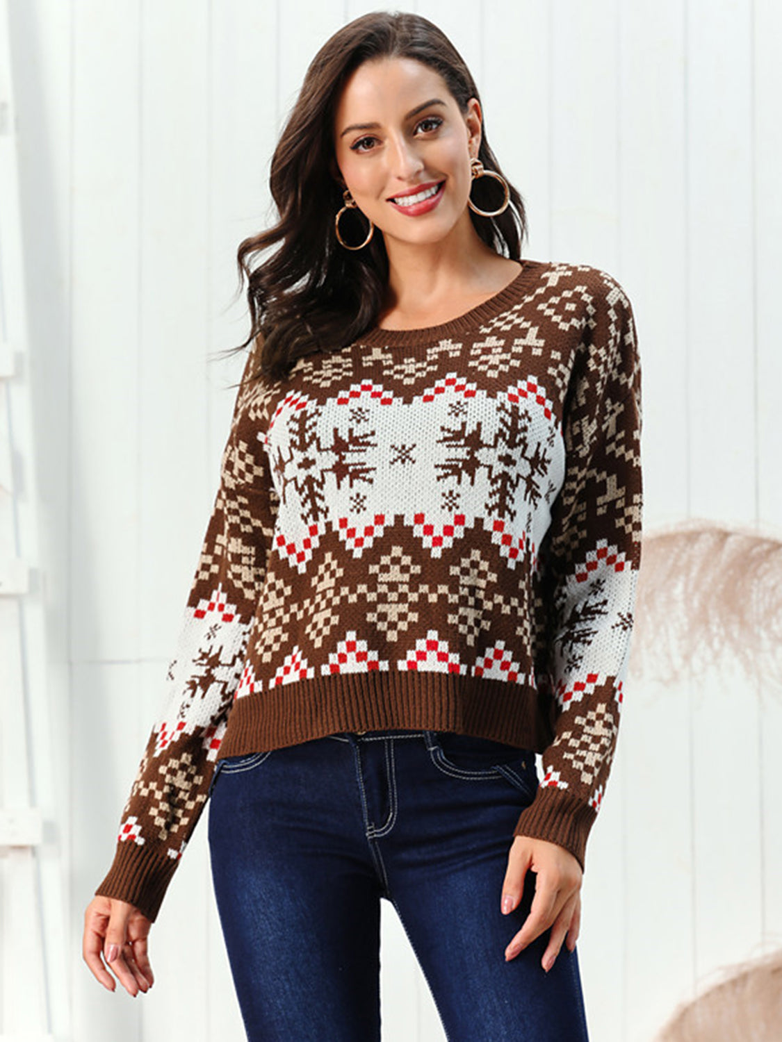 Snowflake Pattern Round Neck Sweater 