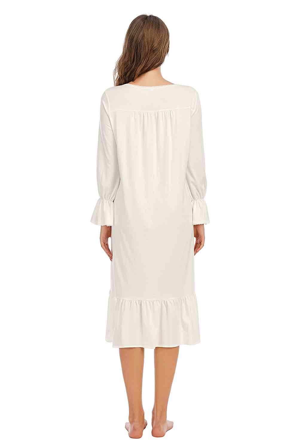 Flounce Sleeve Ruffle Hem Night Dress 