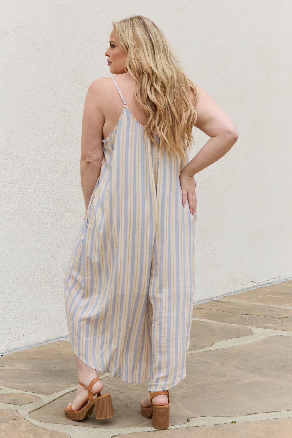 HEYSON Full Size Multi Colored Striped Jumpsuit with Pockets 