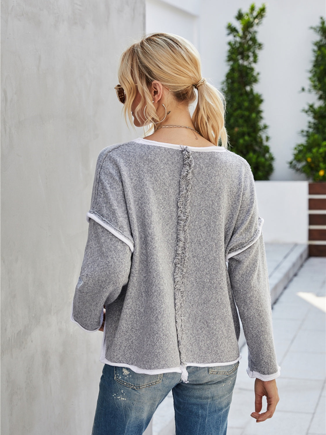 Boat Neck Dropped Shoulder Sweater 