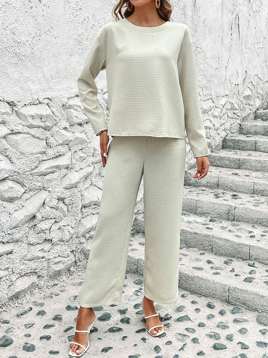 Round Neck Long Sleeve Top and Pants Set 