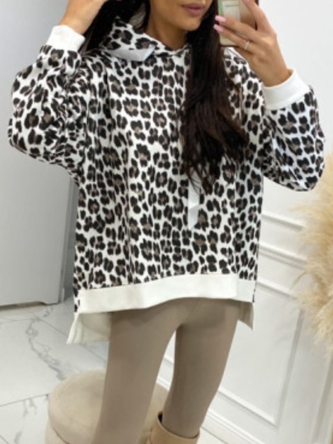 Leopard Dropped Shoulder Hoodie 