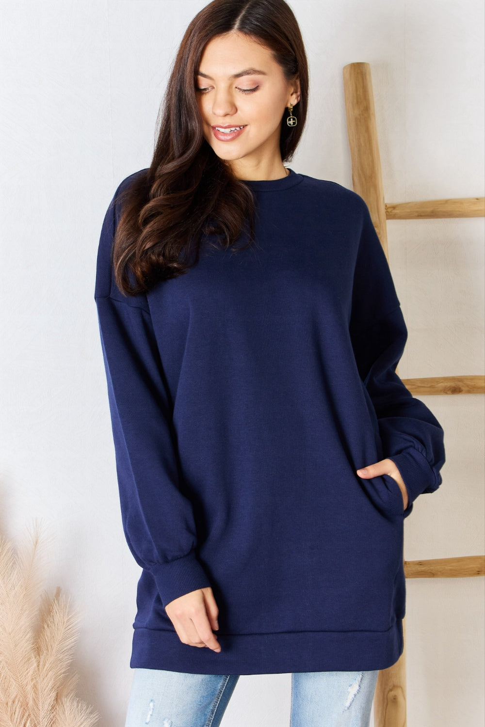 Zenana Oversized Round Neck Long Sleeve Sweatshirt 