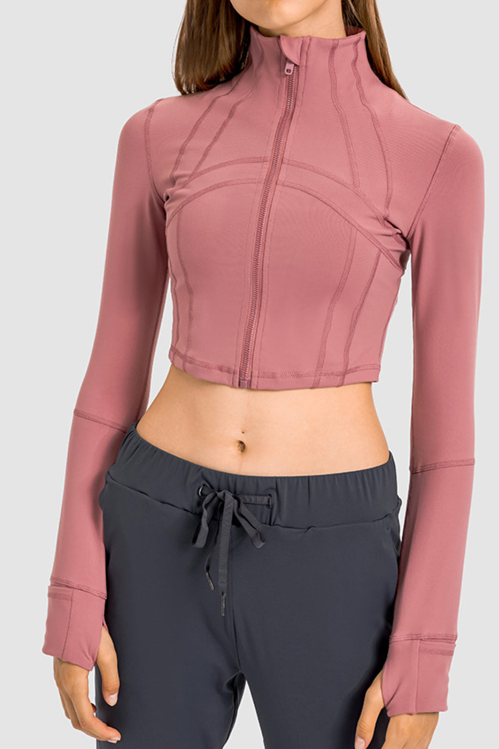 Zip Front Cropped Sports Jacket - Babbazon Tops