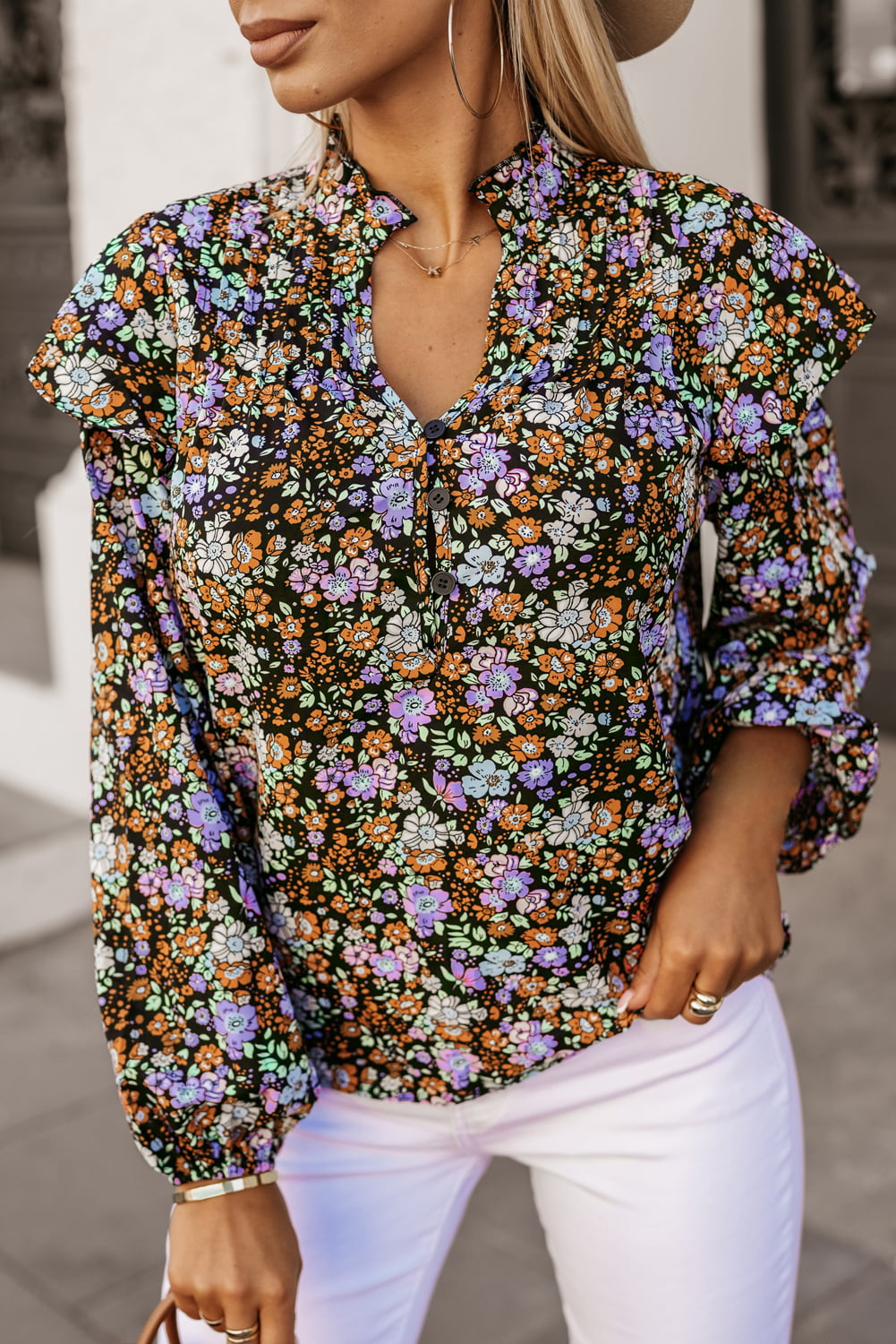 Floral Notched Neck Blouse 